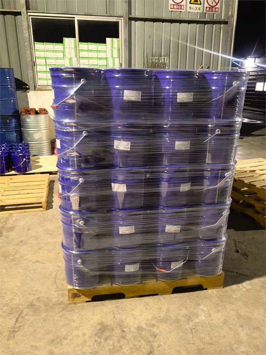 Palletized coating pails prepared for shipment