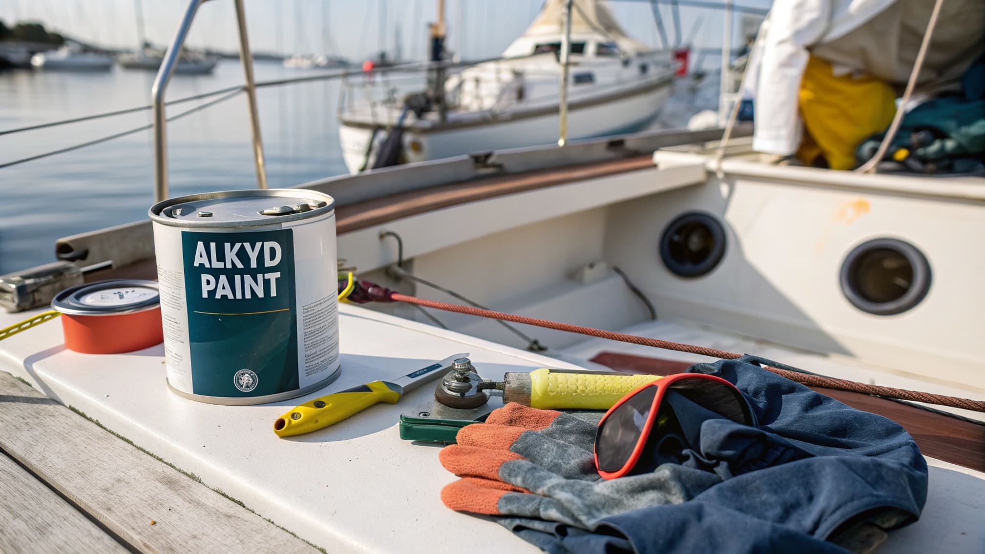 Ship deck being painted with alkyd paint