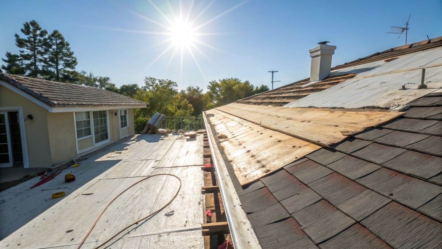 Roof exposed to strong sunlight