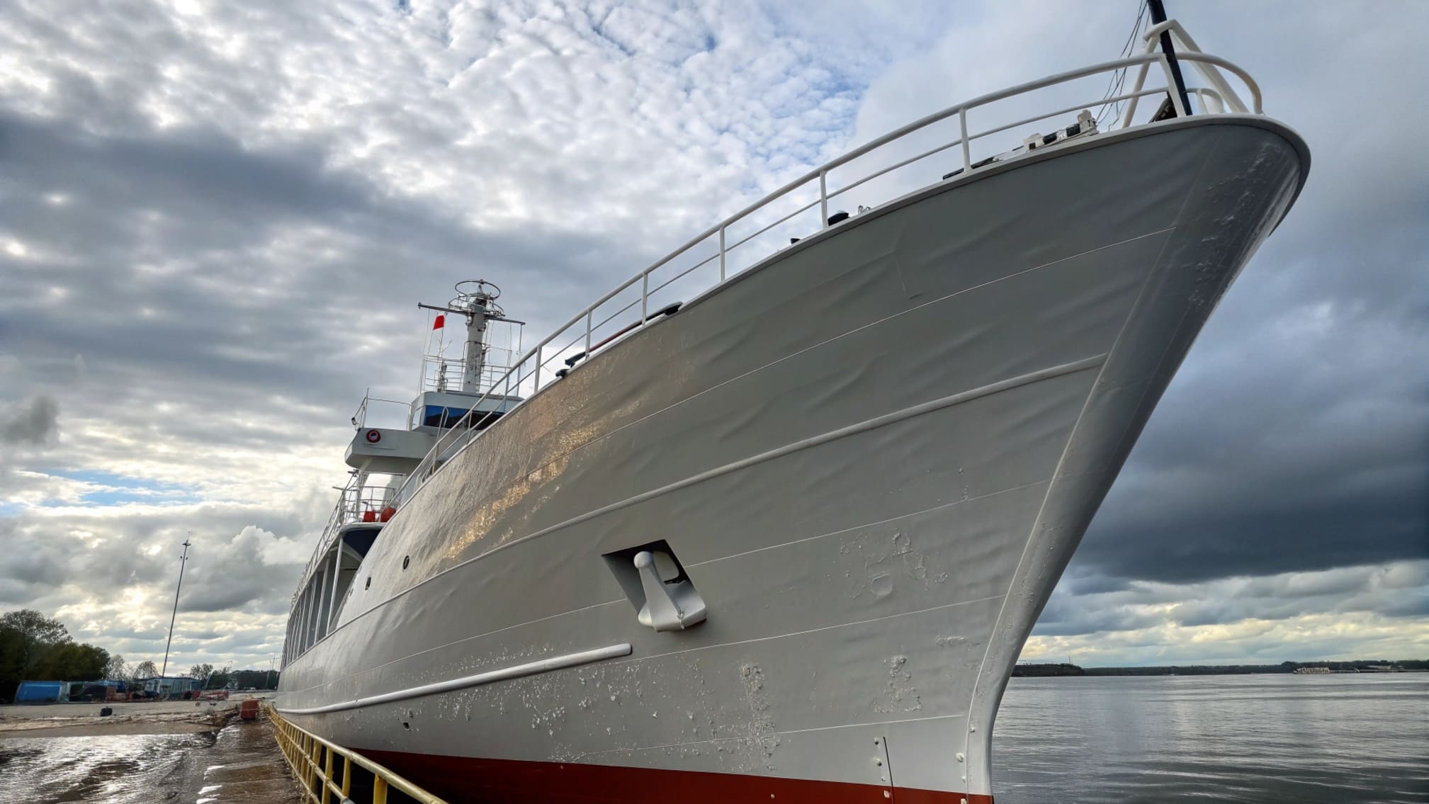 Glossy polyurethane finish on a ship's superstructure