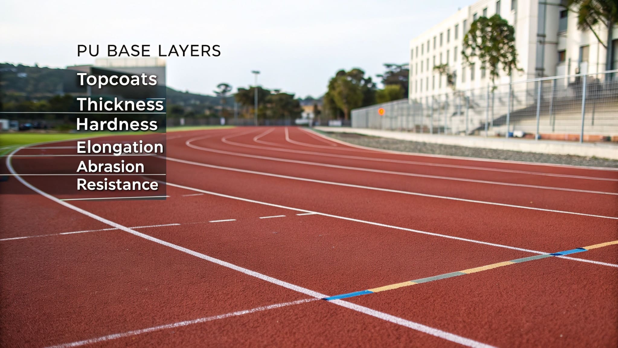 Application of a polyurethane topcoat layer on a running track