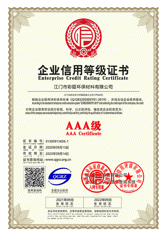Enterprise credit rating certificate